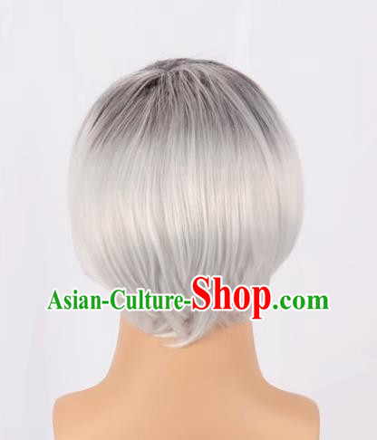 European And American Black Gradient White Men Short Hair Short Straight Hair Men Fake Hair Cos Full Wig