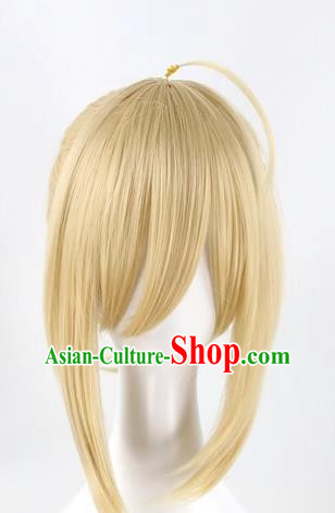 Fate Zero Saber Single Ponytail Lily With Dull Hair Light Yellow Cos Female Wig