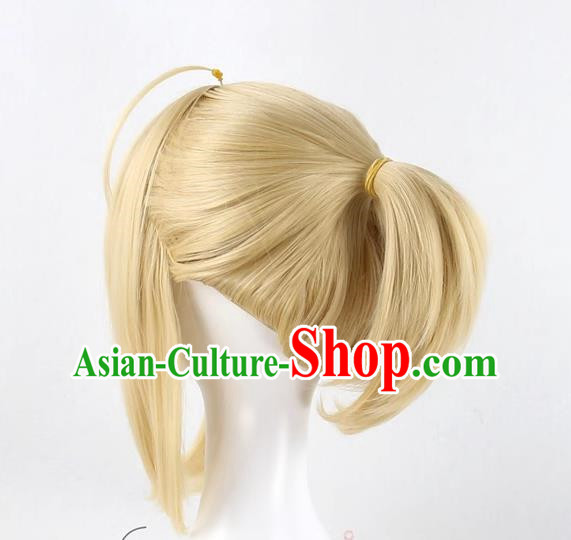 Fate Zero Saber Single Ponytail Lily With Dull Hair Light Yellow Cos Female Wig