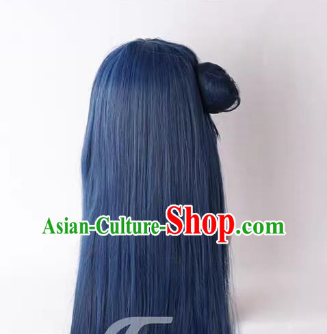 Lovelive ! Sunshine !! Yoshiko Tsushima Mixed Blue Long Straight Hair Hair Bag Cos Wig