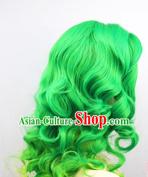 Green Yellow Wig Lady Gaga Hairstyle Long Curly Hair Gradient Color Cosplay