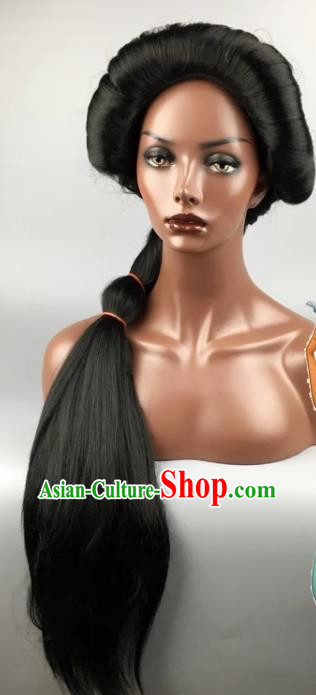 Black Fluffy Style Long Braid Cos Wig