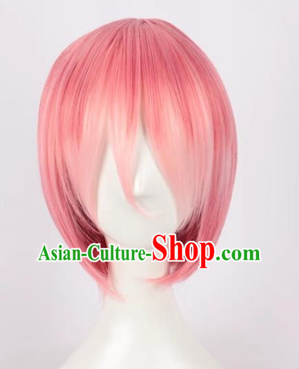 A Different World From Scratch Gradient Pink Maid Ram Adult Short Hair Cos Wig