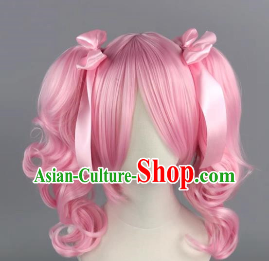 Bang Dream Aya Maruyama Light Pink Body Double Ponytail Short Curly Cosplay Wig