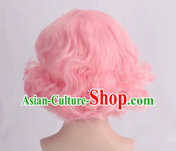 European And American Light Pink Short Curly Hair With Bangs And Full Headband For Women With Fake Hair Cos Wig