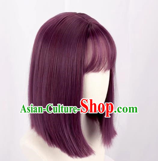 Purple Female Medium Length Straight Clavicle Hair Nakamura Yuri Angel Beats Full Cos Wig