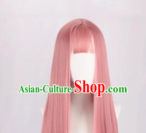 Female Long Hair Daily Pink Long Straight Hair Lolita Light Pink Lolita Air Bangs Cos Wig