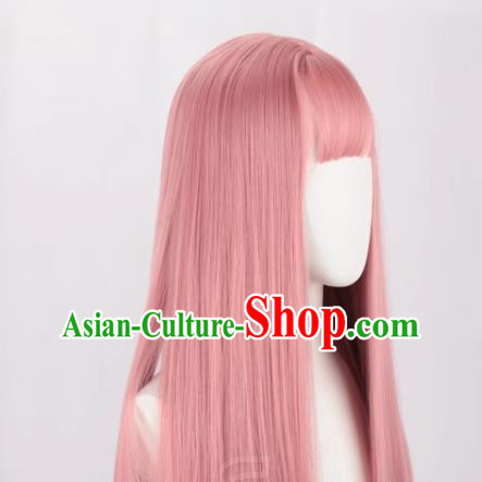 Female Long Hair Daily Pink Long Straight Hair Lolita Light Pink Lolita Air Bangs Cos Wig