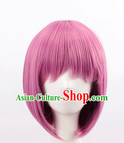 Fengxian Purple Female Short Hair Bobo Bob Hair Button Round Face Air Bangs Internet Celebrity Headgear Wig