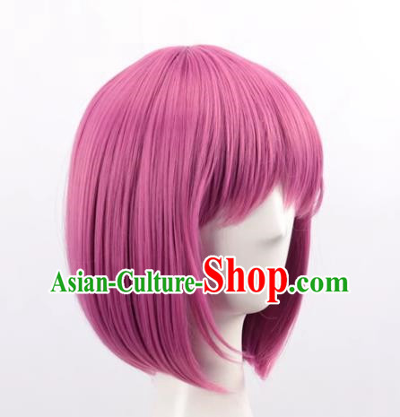 Fengxian Purple Female Short Hair Bobo Bob Hair Button Round Face Air Bangs Internet Celebrity Headgear Wig