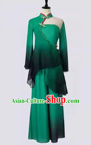 China Taoli Cup Dance Competition Dark Green Outfit Folk Dance Costume Woman Solo Stage Performance Clothing