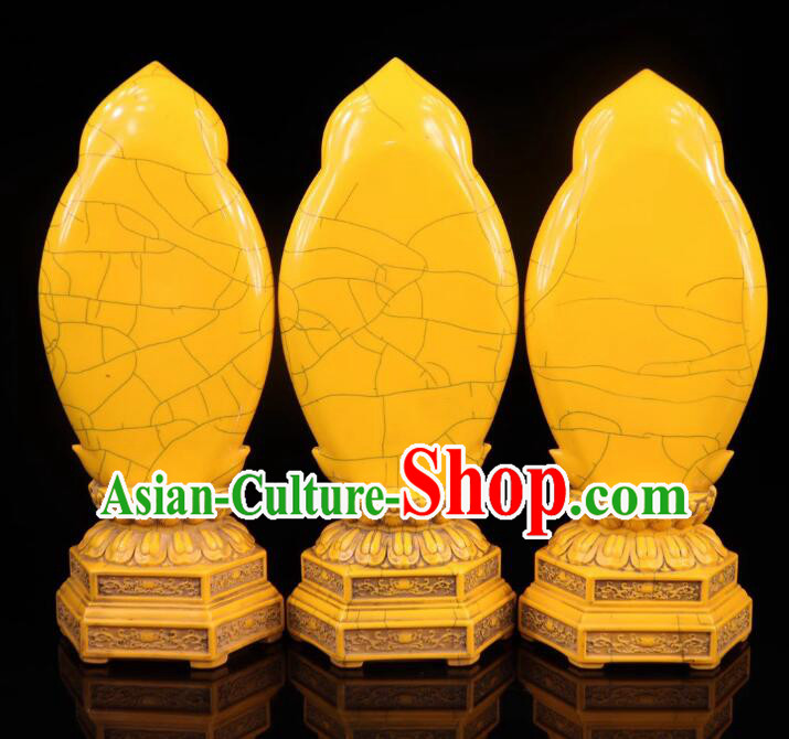 Chinese Ox Bone Carving Collections Handicraft Sculptures Handmade Western Three Buddha Statues