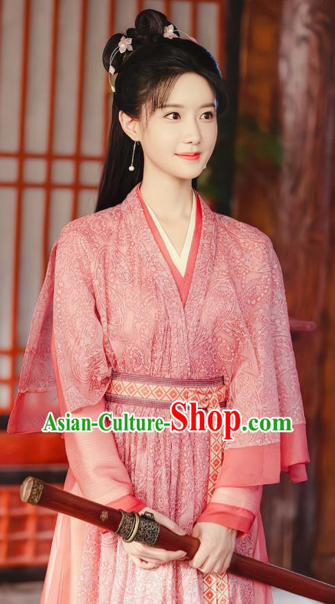 Ancient China Young Lady Clothing TV Series Mysterious Lotus Casebook Su Xiaoyong Costumes Swordswoman Pink Dress