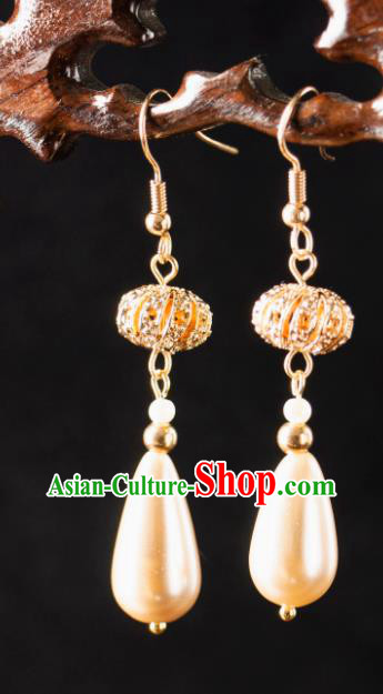 Ancient Bride Pearl Earrings Handmade Hanfu Jewelries China Ming Dynasty Empress Ear Accessories