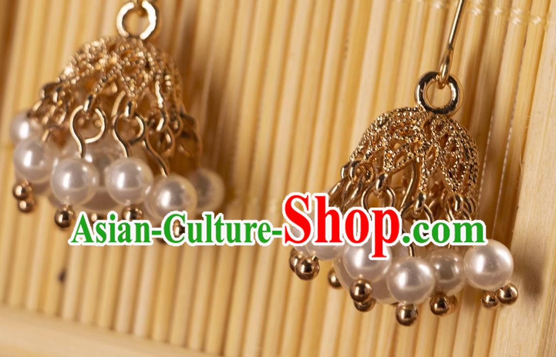 China Ming Dynasty Empress Ear Accessories Ancient Bride Pearl Earrings Handmade Hanfu Jewelries