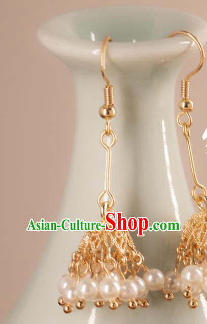 China Ming Dynasty Empress Ear Accessories Ancient Bride Pearl Earrings Handmade Hanfu Jewelries