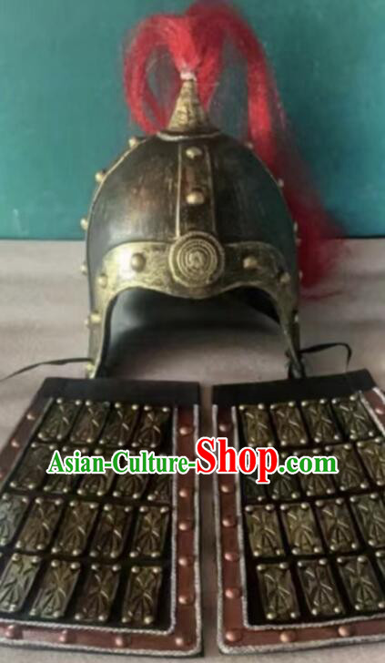 China Ancient General Helmet Tang Dynasty Warrior Headwear Handmade Cosplay Officer Hat