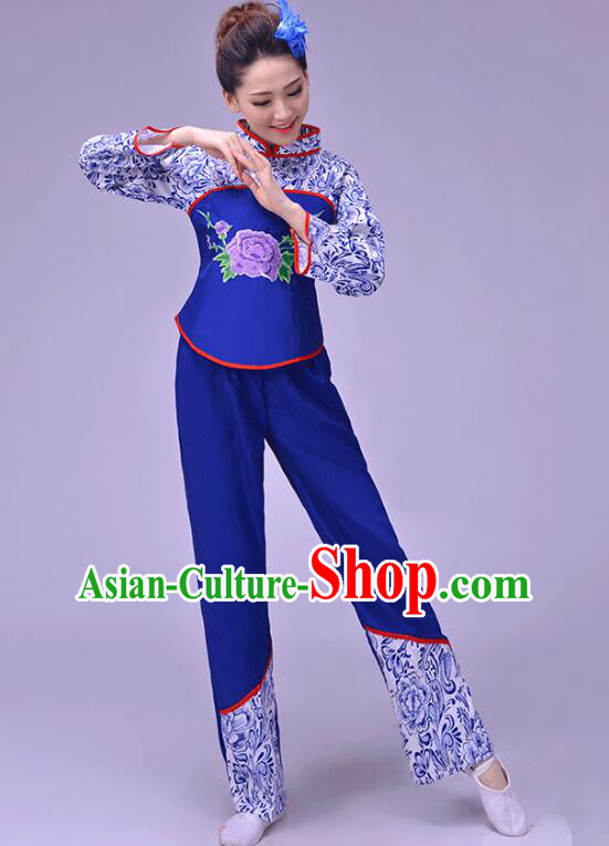 A Qing Sao Picking Tea Girl Clothing China Hakka Style Performance Costume Folk Dance Blue Outfit