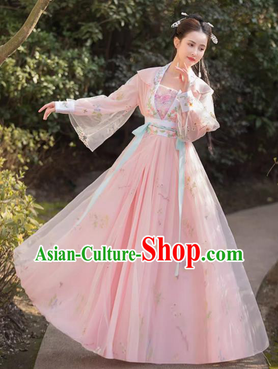 China Ancient Young Lady Clothing Song Dynasty Replicate Clothing Traditional Hanfu Fairy Pink Dress
