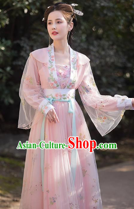 China Ancient Young Lady Clothing Song Dynasty Replicate Clothing Traditional Hanfu Fairy Pink Dress