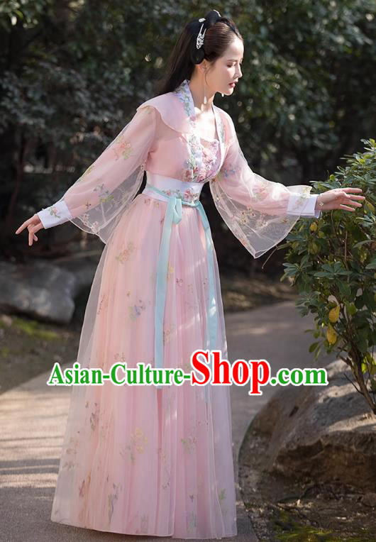 China Ancient Young Lady Clothing Song Dynasty Replicate Clothing Traditional Hanfu Fairy Pink Dress