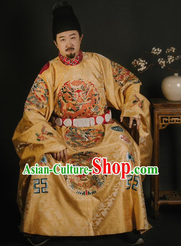 China Ancient Clothing Ming Dynasty Replicate Clothing Emperor Yellow Embroidered Robe