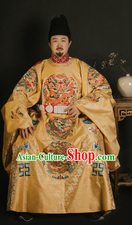 China Ancient Clothing Ming Dynasty Replicate Clothing Emperor Yellow Embroidered Robe
