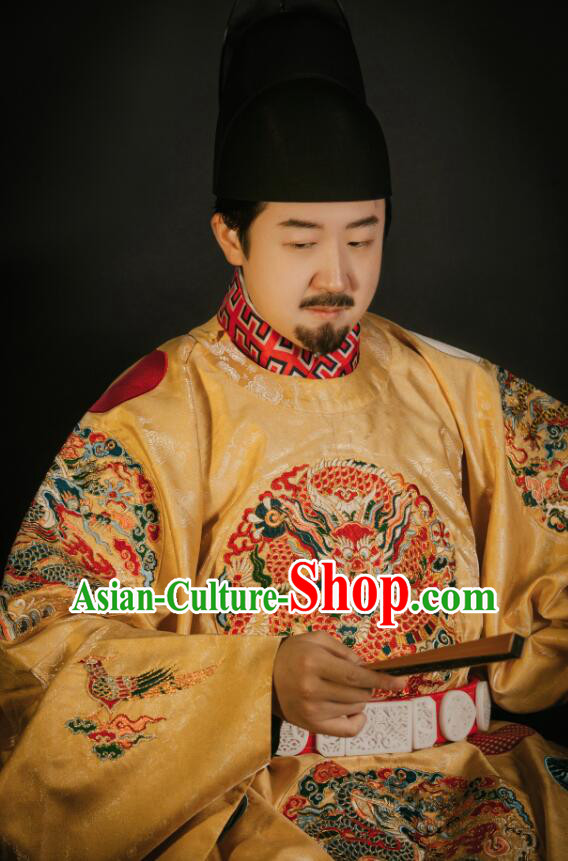 China Ancient Clothing Ming Dynasty Replicate Clothing Emperor Yellow Embroidered Robe