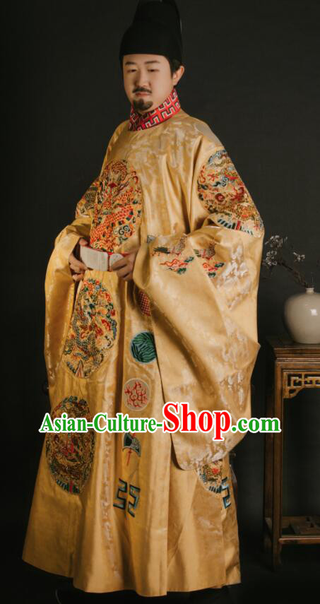 China Ancient Clothing Ming Dynasty Replicate Clothing Emperor Yellow Embroidered Robe