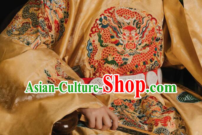 China Ancient Clothing Ming Dynasty Replicate Clothing Emperor Yellow Embroidered Robe