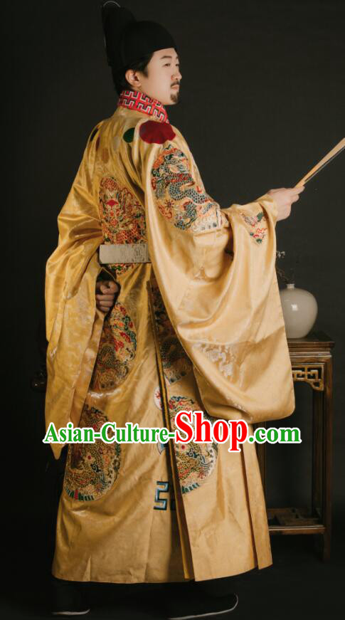 China Ancient Clothing Ming Dynasty Replicate Clothing Emperor Yellow Embroidered Robe