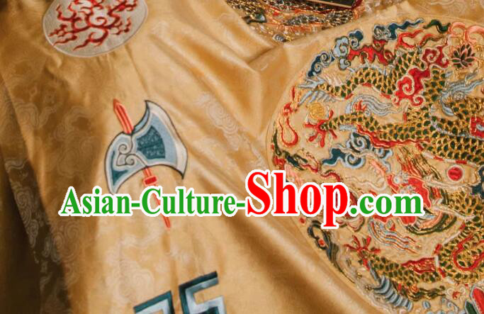 China Ancient Clothing Ming Dynasty Replicate Clothing Emperor Yellow Embroidered Robe