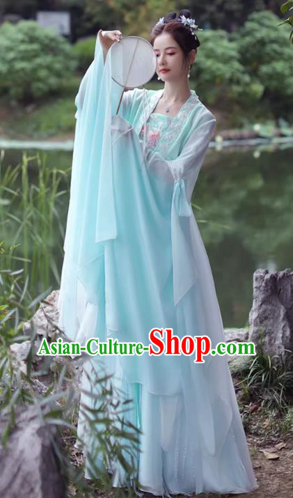 China Classical Dance Clothing Light Green Fairy Dress Song Dynasty Princess Costume Ancient Hanfu