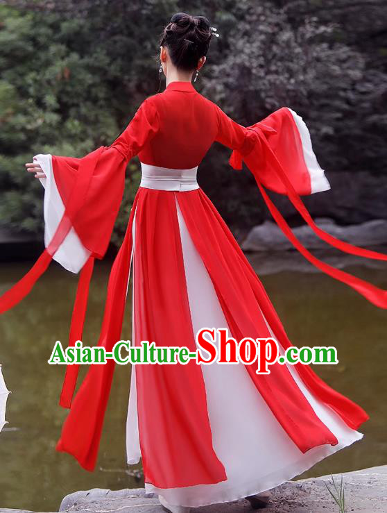 China Red Fairy Dress Ancient Wedding Hanfu Classical Dance Clothing Han Dynasty Princess Costume