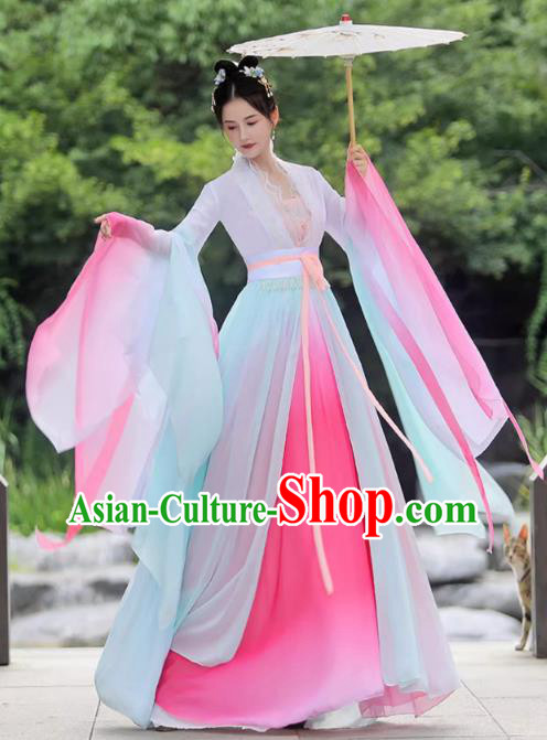 China Classical Dance Clothing Qin Dynasty Princess Costume Pink Fairy Dress Ancient Goddess Hanfu