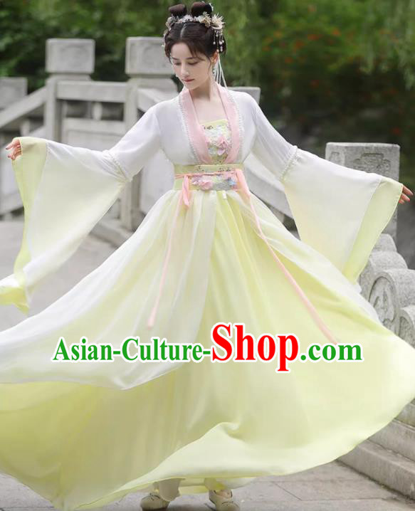 China Ancient Woman Hanfu Classical Dance Clothing Song Dynasty Princess Costume Yellow Fairy Dress