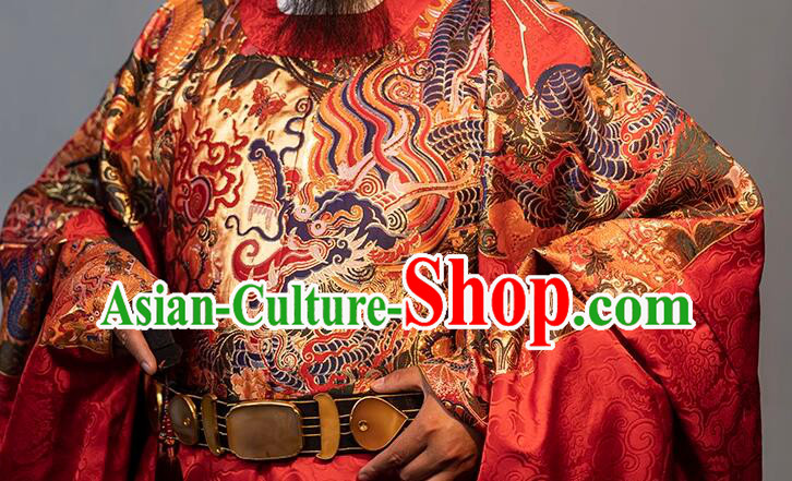China Ancient Official Clothing Male Hanfu Red Brocade Robe Ming Dynasty Prime Minister Costume