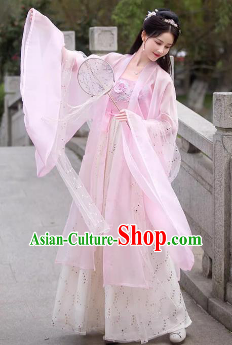 China Ancient Hanfu Hezi Qun Tang Dynasty Princess Costume Classical Dance Pink Dress