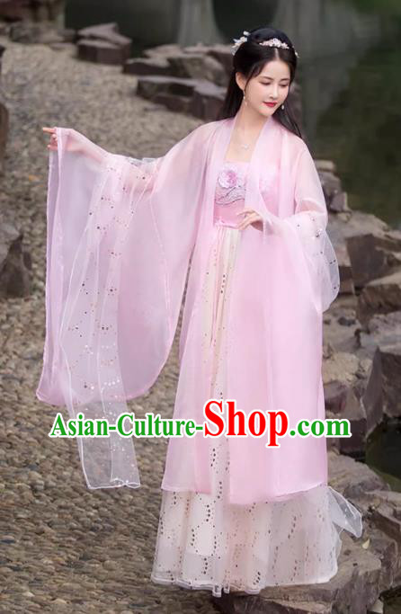 China Ancient Hanfu Hezi Qun Tang Dynasty Princess Costume Classical Dance Pink Dress