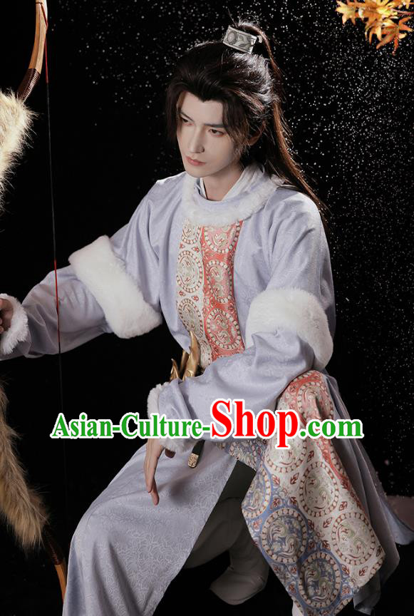 Traditional Male Hanfu Winter Round Collar Robe China Ancient Swordsman Clothing Tang Dynasty Hero Costume
