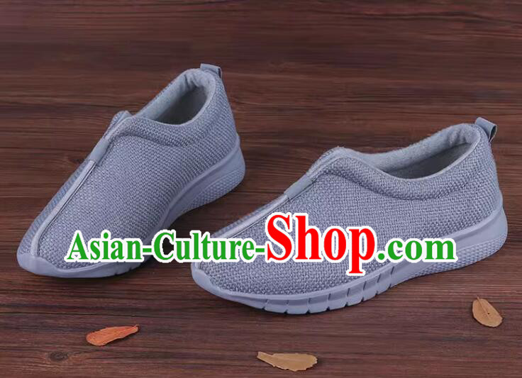 China Winter Monk Shoes Handmade Lay Buddhist Shoes Grey Insulating Shoes