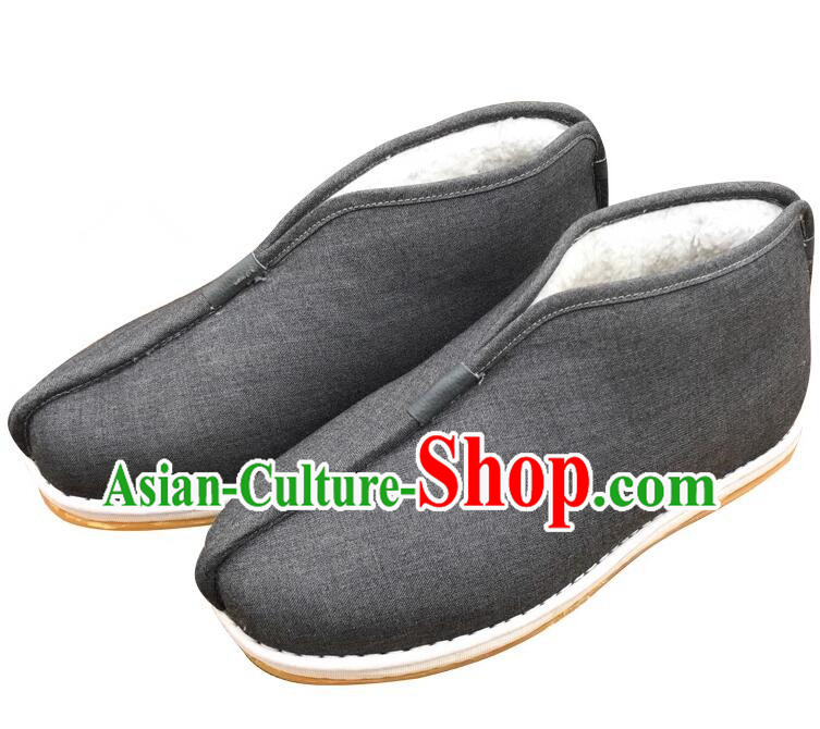 China Dark Grey Insulating Shoes Winter Monk Shoes Handmade Lay Buddhist Shoes