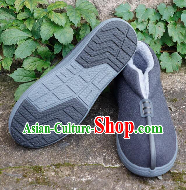 China Lay Buddhist Shoes Dark Grey Insulating Shoes Winter Monk Master Shoes