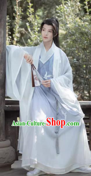 China Traditional Hanfu Blue Outfit Ming Dynasty Swordsman Clothing Ancient Young Scholar Costumes