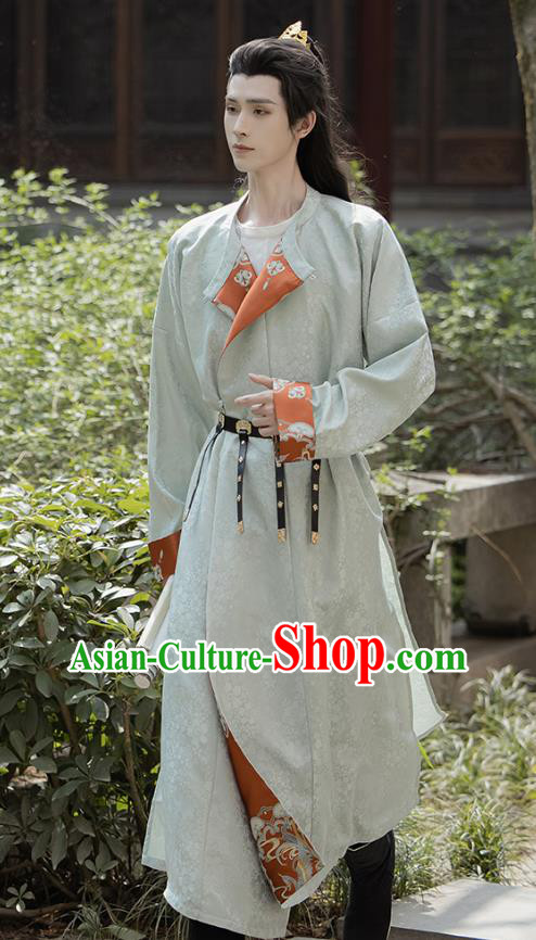 China Ancient Young Warrior Costumes Traditional Hanfu Light Green Round Collar Robe Tang Dynasty Swordsman Li Bai Clothing