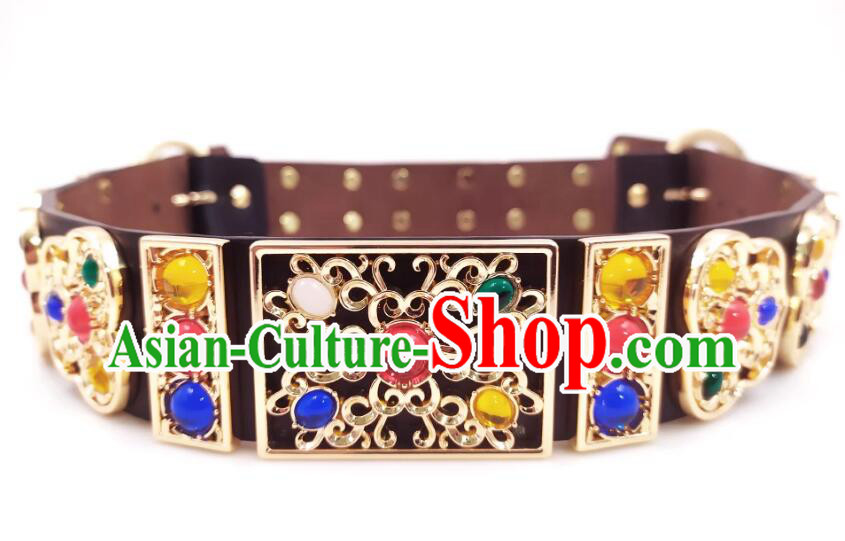 China Ancient Royal Guards Waistband Handmade Feiyu Leather Belt Ming Dynasty Swordsman Belt