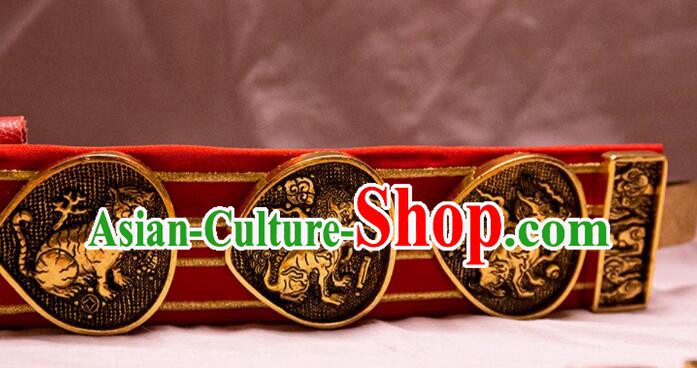 China Ming Dynasty Emperor Belt Ancient Official Waistband Handmade Carving Kylin Belt