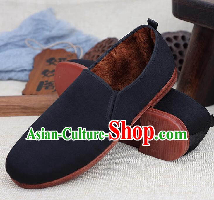 China Handmade Male Shoes Black Kung Fu Shoes Winter Insulated Shoes Old Beijing Cloth Shoes