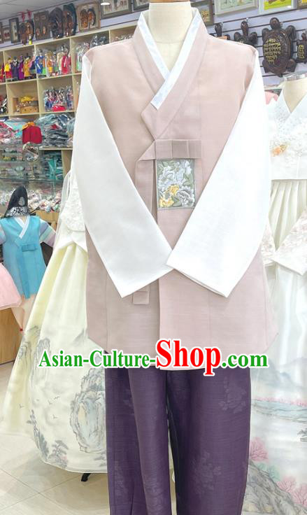 Korean Embroidered Male Costumes Wedding Groom Clothing Traditional Hanbok Shirt and Pants Complete Set