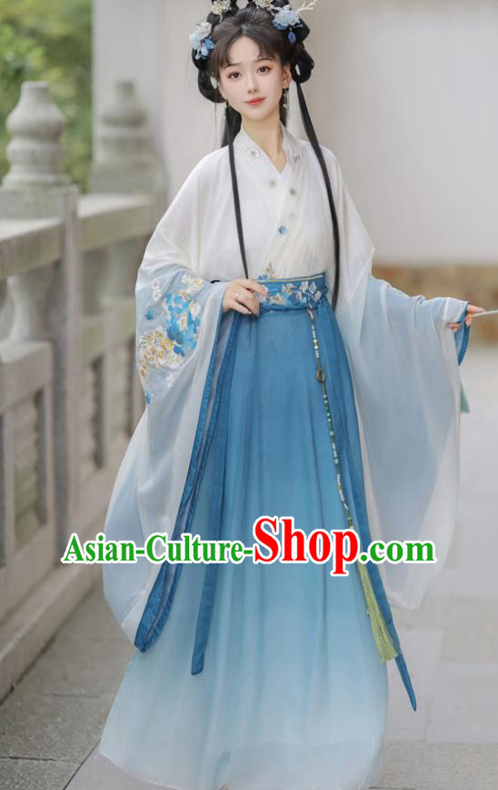 China Ancient Goddess Costume Wei Jin Dynasty Princess Clothing Traditional Hanfu Blue Dress